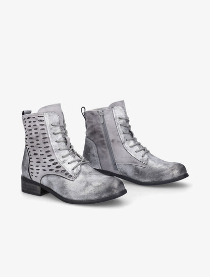 Bottines perforées à lacets et détail irisé - Argent - 5