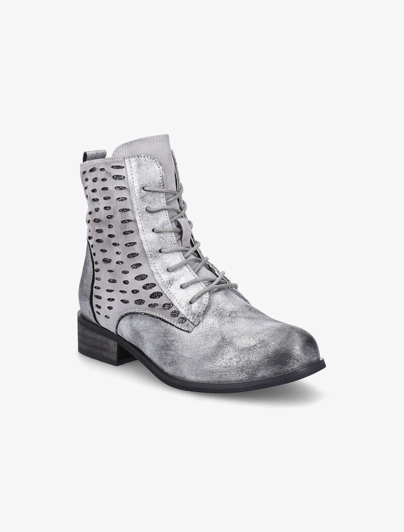 Bottines perforées à lacets et détail irisé - Argent - 3