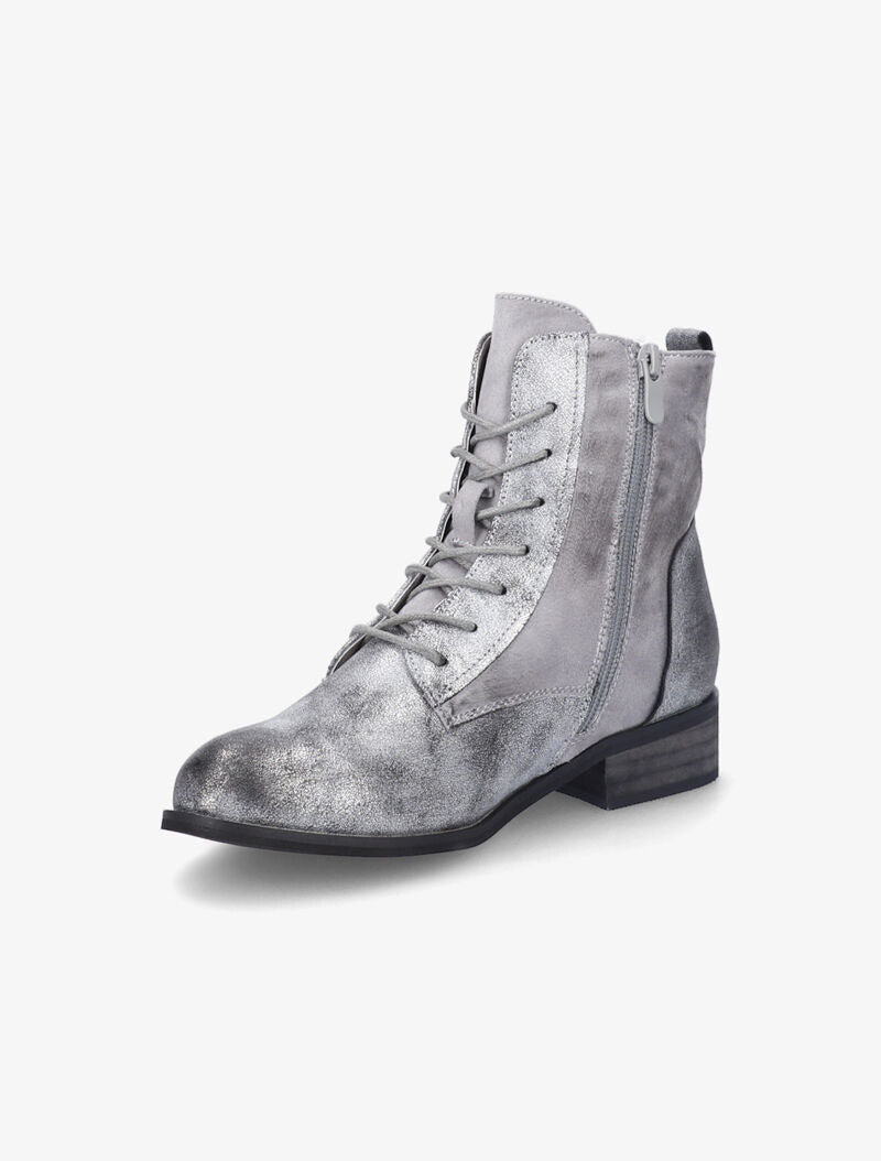 Bottines perforées à lacets et détail irisé - Argent - 4