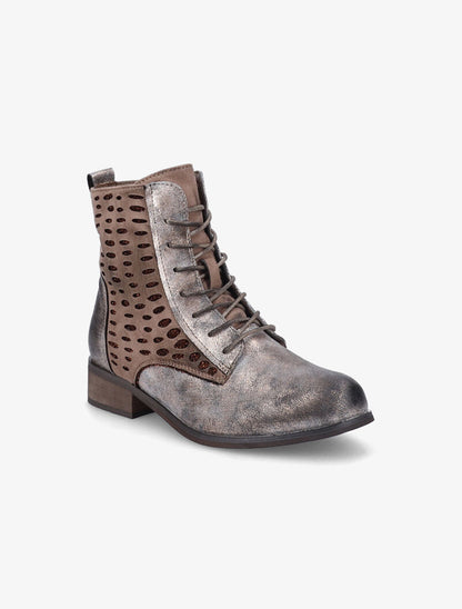 Bottines perforées à lacets et détail irisé - Bronze - 3