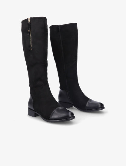 Bottes en suédine et simili avec zip décoratif doré - Noir - 4