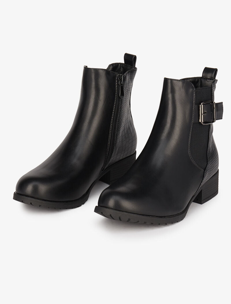 Bottines en simili et effet croco - Noir - 1