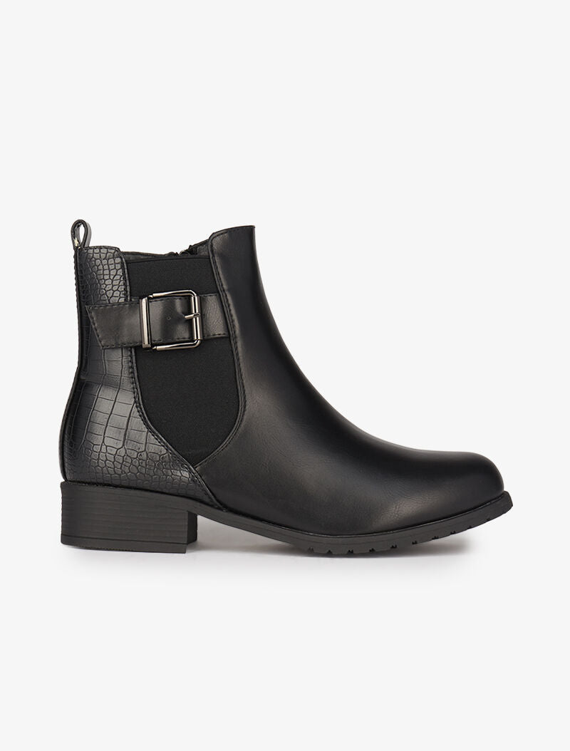 Bottines en simili et effet croco - Noir - 2