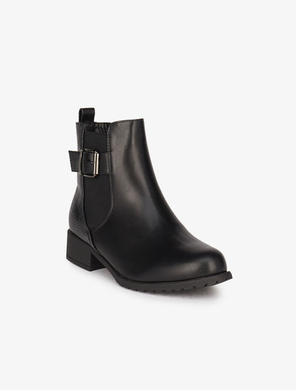 Bottines en simili et effet croco - Noir - 3