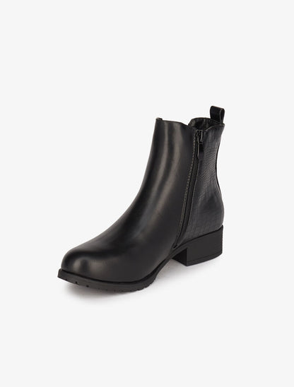 Bottines en simili et effet croco - Noir - 4