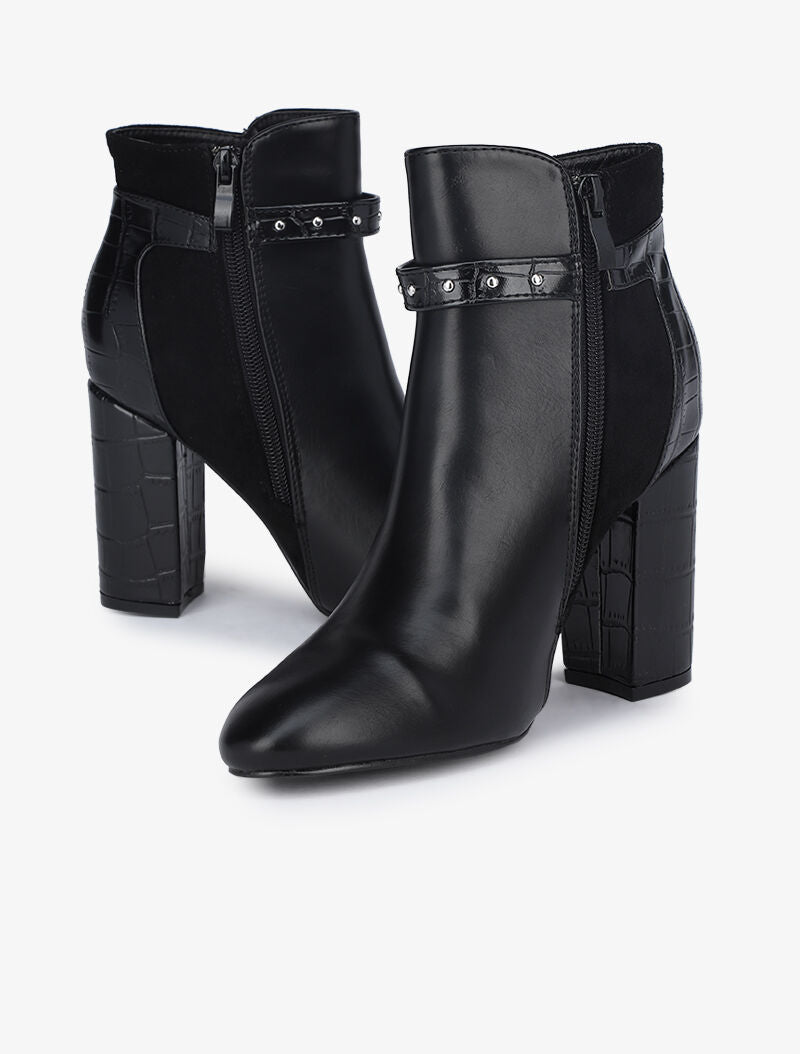 Bottines bi-matière à bride à boucle - Noir - 5
