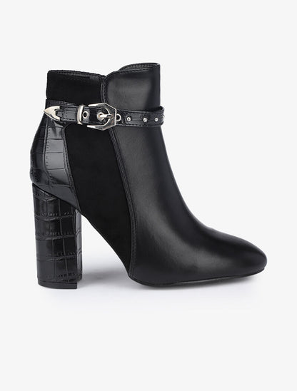 Bottines bi-matière à bride à boucle - Noir - 2