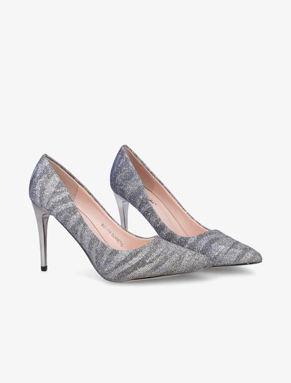 Escarpins zébrés à talon haut et paillettes - Or/argent - 1