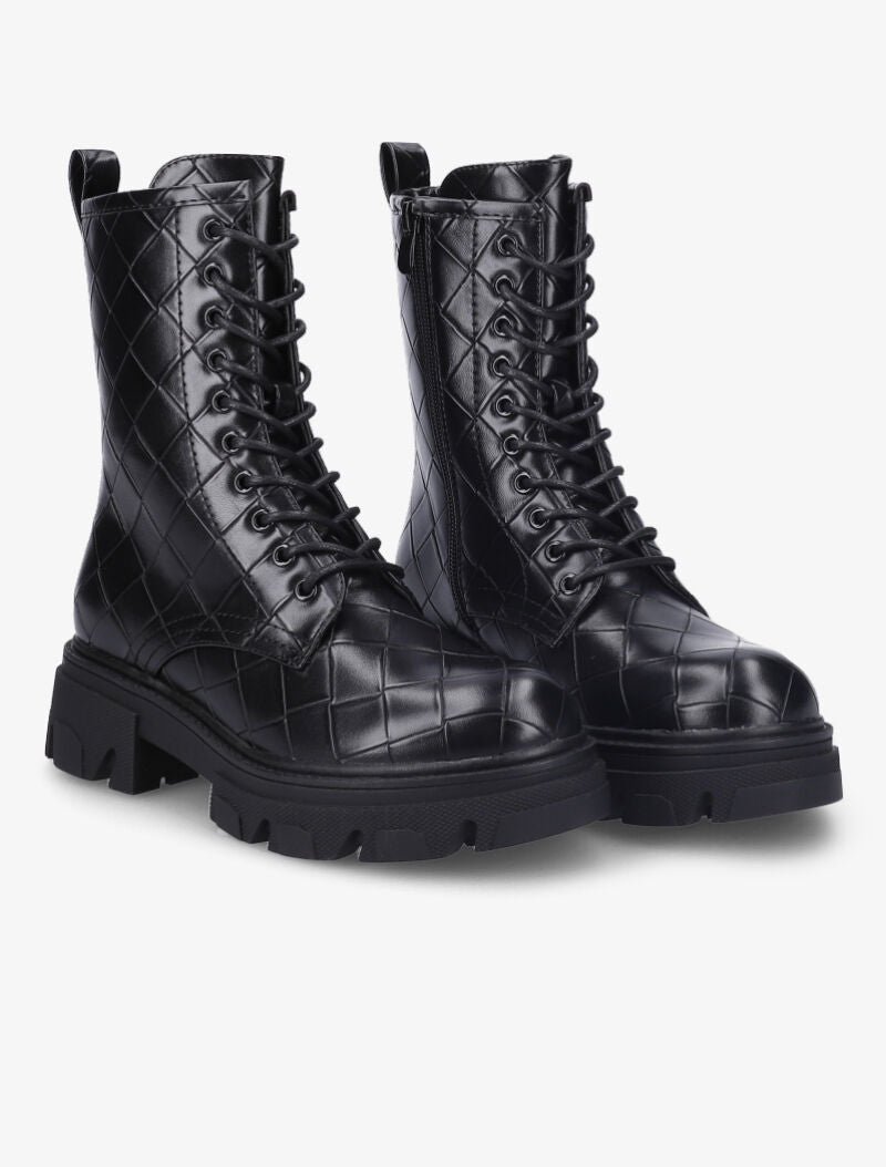 Bottines effet matelassé à talon et semelle crantés - Noir - 1