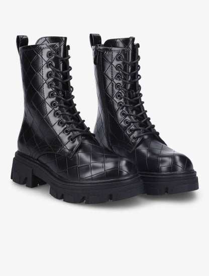 Bottines effet matelassé à talon et semelle crantés - Noir - 1
