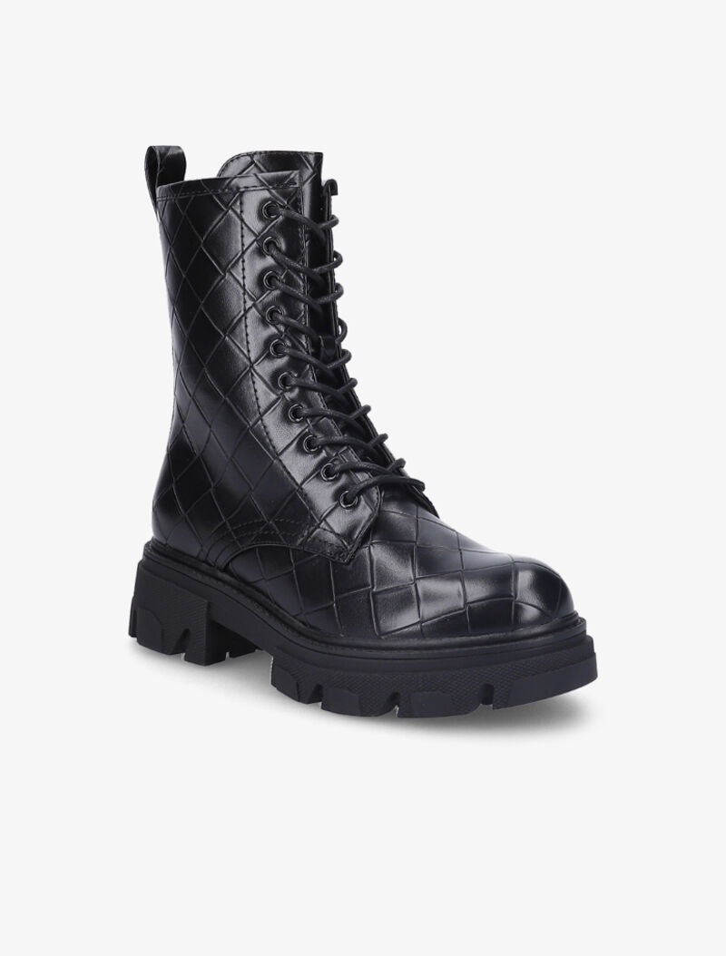 Bottines effet matelassé à talon et semelle crantés - Noir - 3