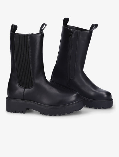 Bottines unies à côté en tissu élastiqué côtelé - Noir - 1