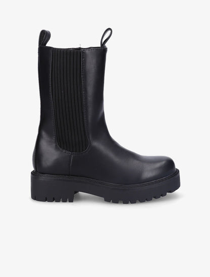 Bottines unies à côté en tissu élastiqué côtelé - Noir - 2