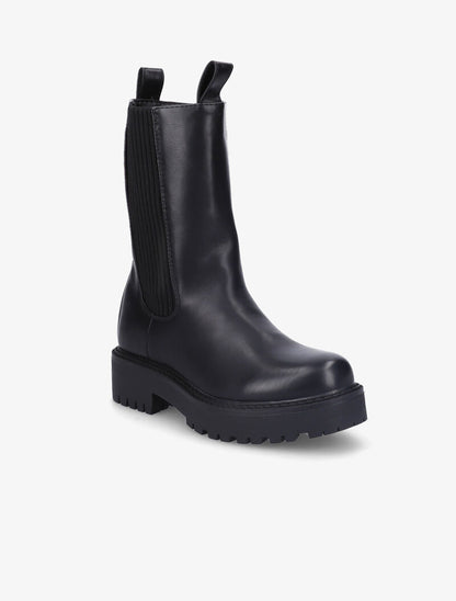 Bottines unies à côté en tissu élastiqué côtelé - Noir - 3