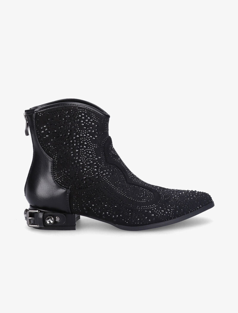Santiags à strass et talon stylisé - Noir - 5