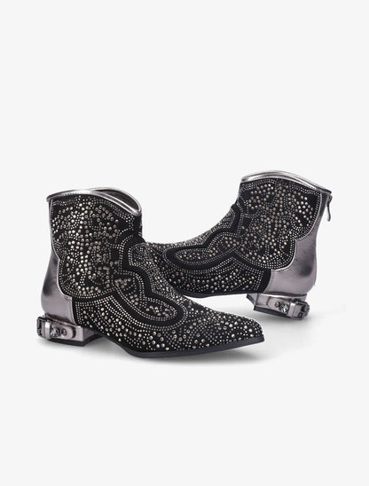 Santiags à strass et talon stylisé - Noir/argent - 4
