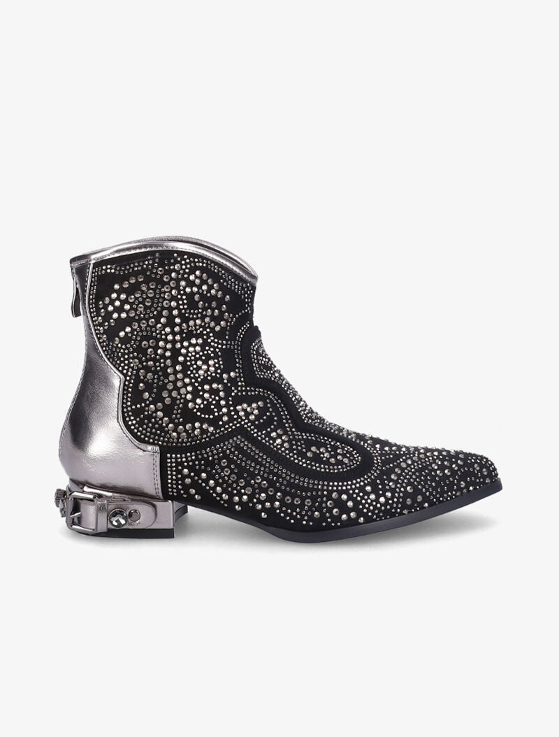 Santiags à strass et talon stylisé - Noir/argent - 1