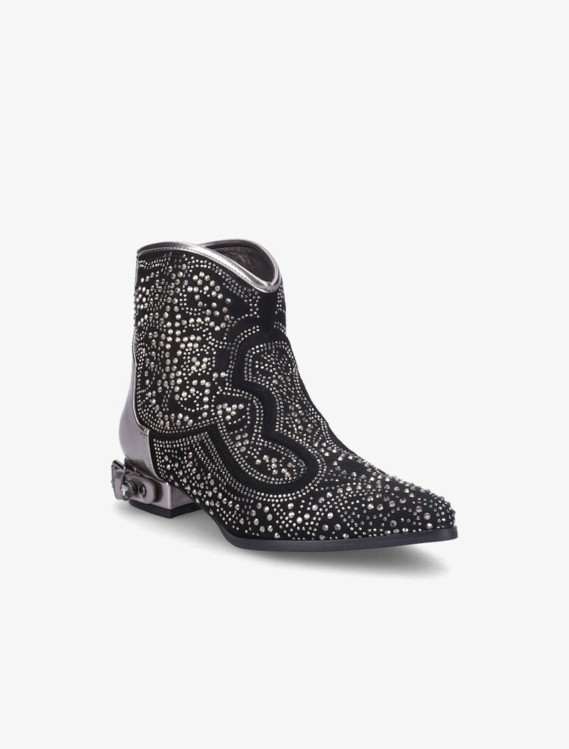Santiags à strass et talon stylisé - Noir/argent - 2
