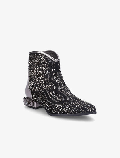 Santiags à strass et talon stylisé - Noir/argent - 2