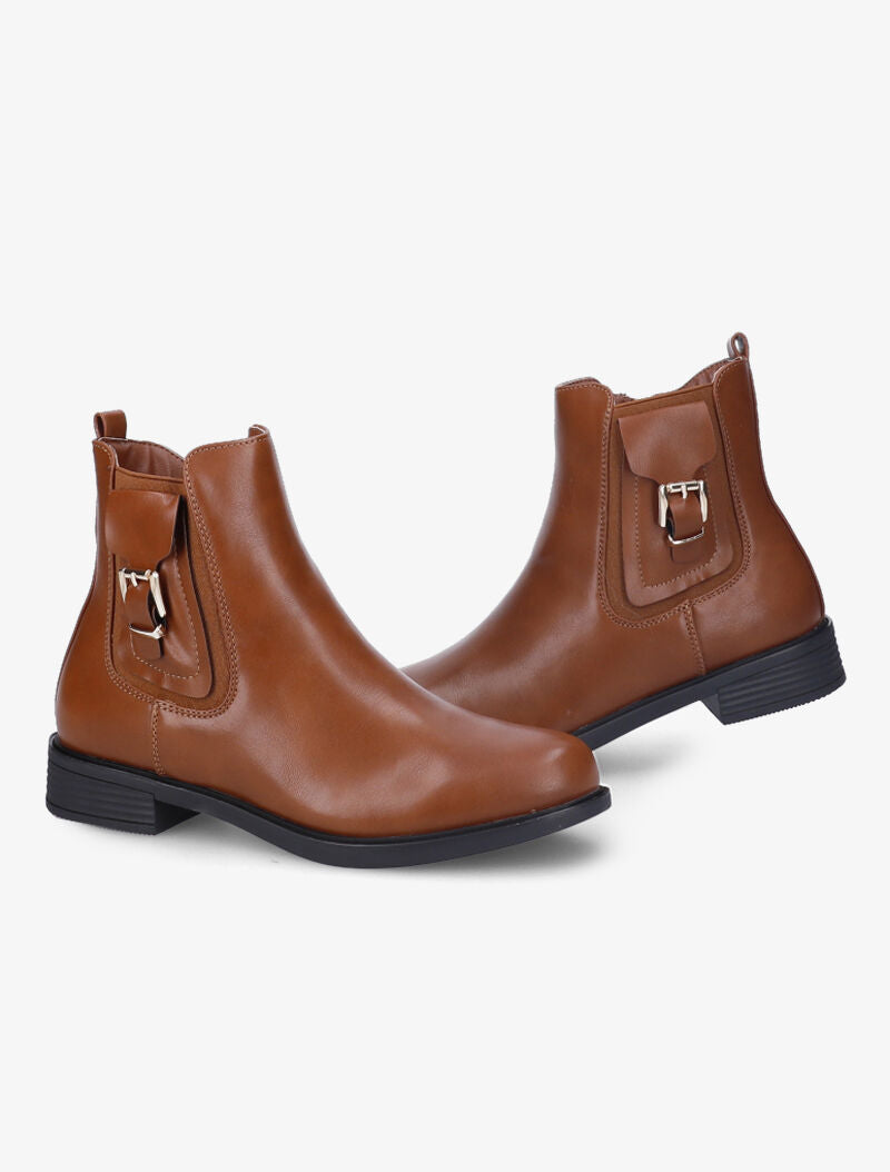Bottines plates à boucle stylisée - Camel - 4