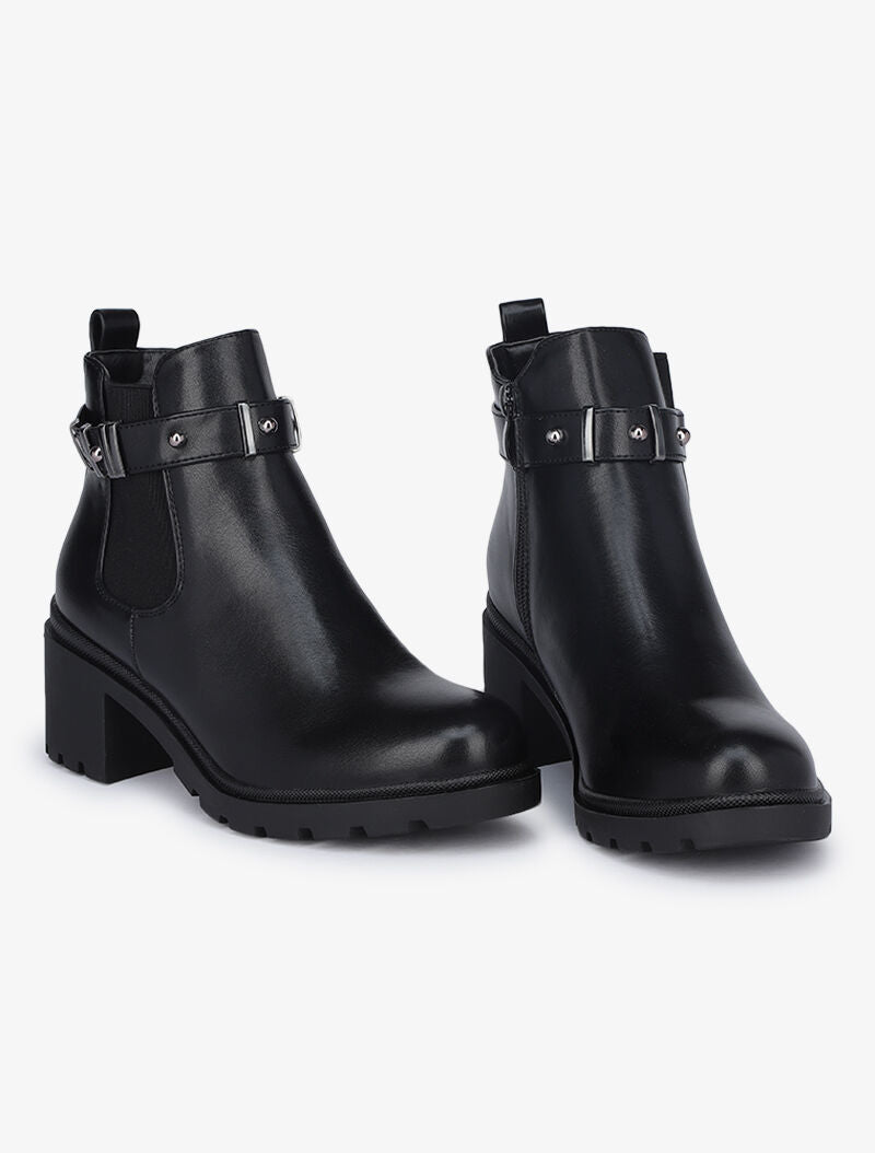 Bottines casual à bride décorative - Noir - 1