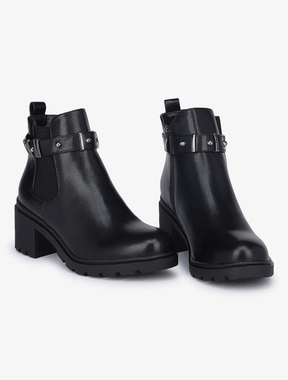 Bottines casual à bride décorative - Noir - 1