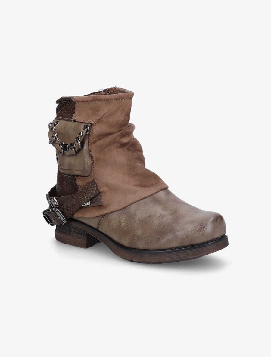 Bottines à pochette cloutée et sangles - Taupe - 3