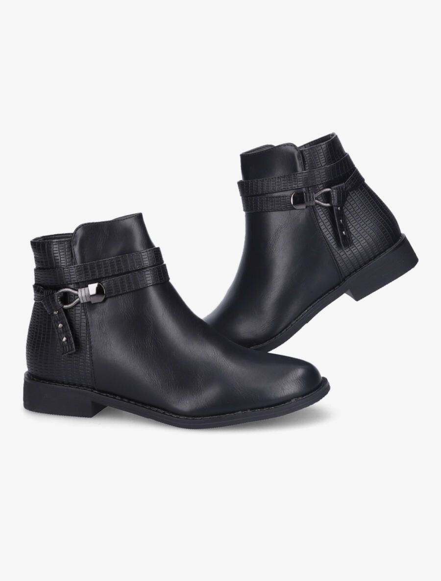 Bottines à contrefort et brides effet croco - Noir - 1