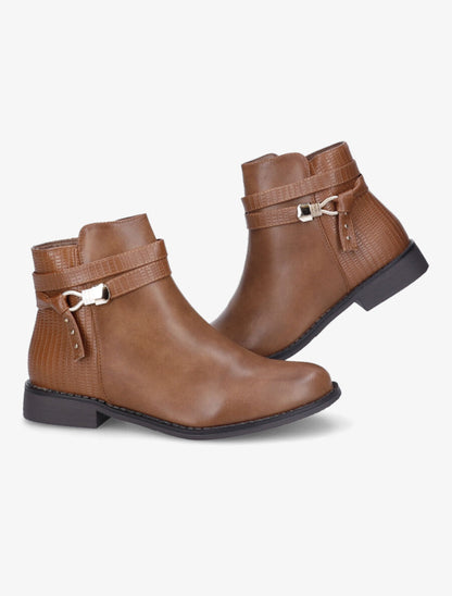 Bottines à contrefort et brides effet croco - Taupe - 1