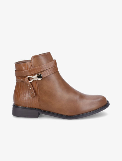 Bottines à contrefort et brides effet croco - Taupe - 2