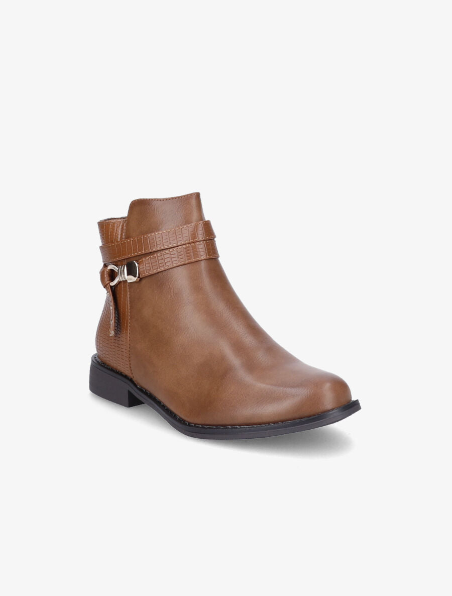 Bottines à contrefort et brides effet croco - Taupe - 3