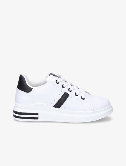 Sneakers simili à détails suédés - Blanc/noir - 5