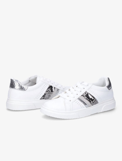 Sneakers à détails imprimés multi matière - Blanc/argent - 1