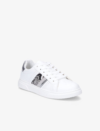 Sneakers à détails imprimés multi matière - Blanc/argent - 3
