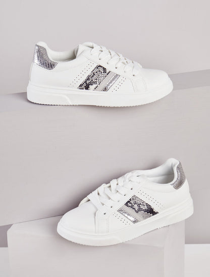 Sneakers à détails imprimés multi matière - Blanc/argent - 5