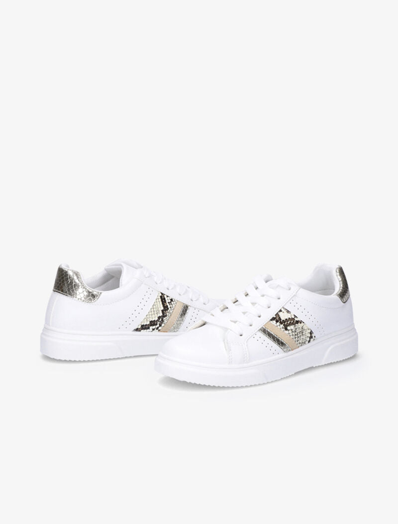 Sneakers à détails imprimés multi matière - Blanc/or - 1
