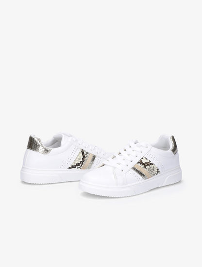 Sneakers à détails imprimés multi matière - Blanc/or - 1