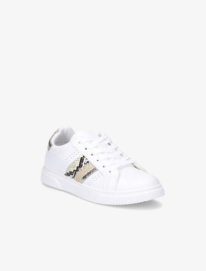Sneakers à détails imprimés multi matière - Blanc/or - 3