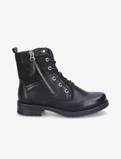 Bottines lacées à détail dentelle - Noir - 6
