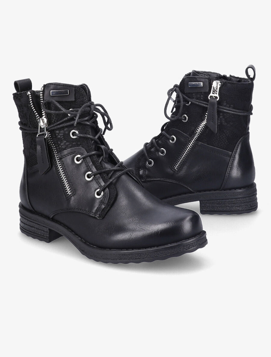 Bottines lacées à détail dentelle - Noir - 5