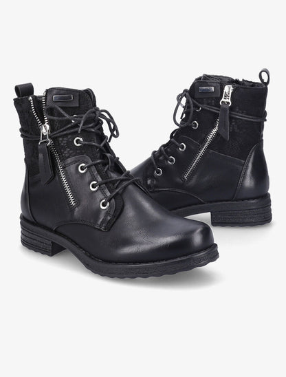 Bottines lacées à détail dentelle - Noir - 5