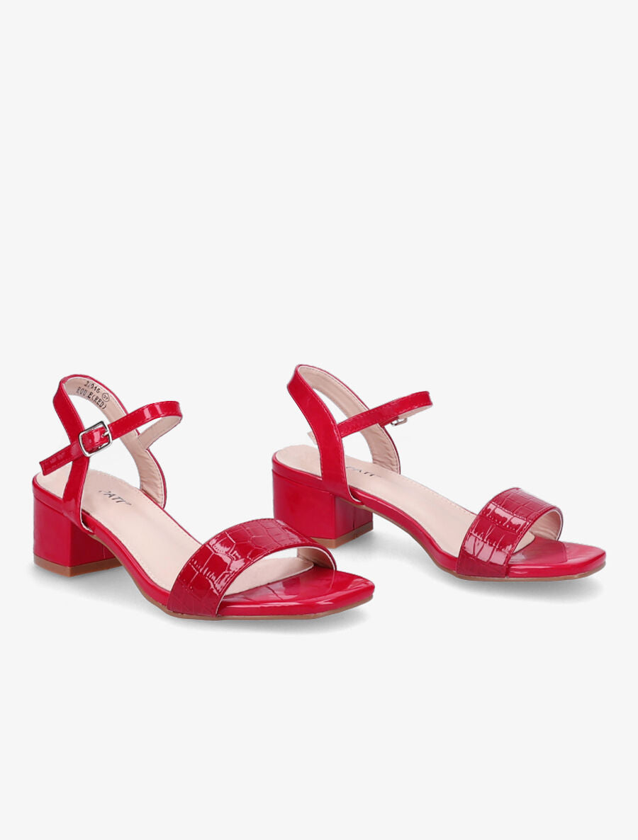 Sandales vernies à ganse effet croco - Rouge - 4
