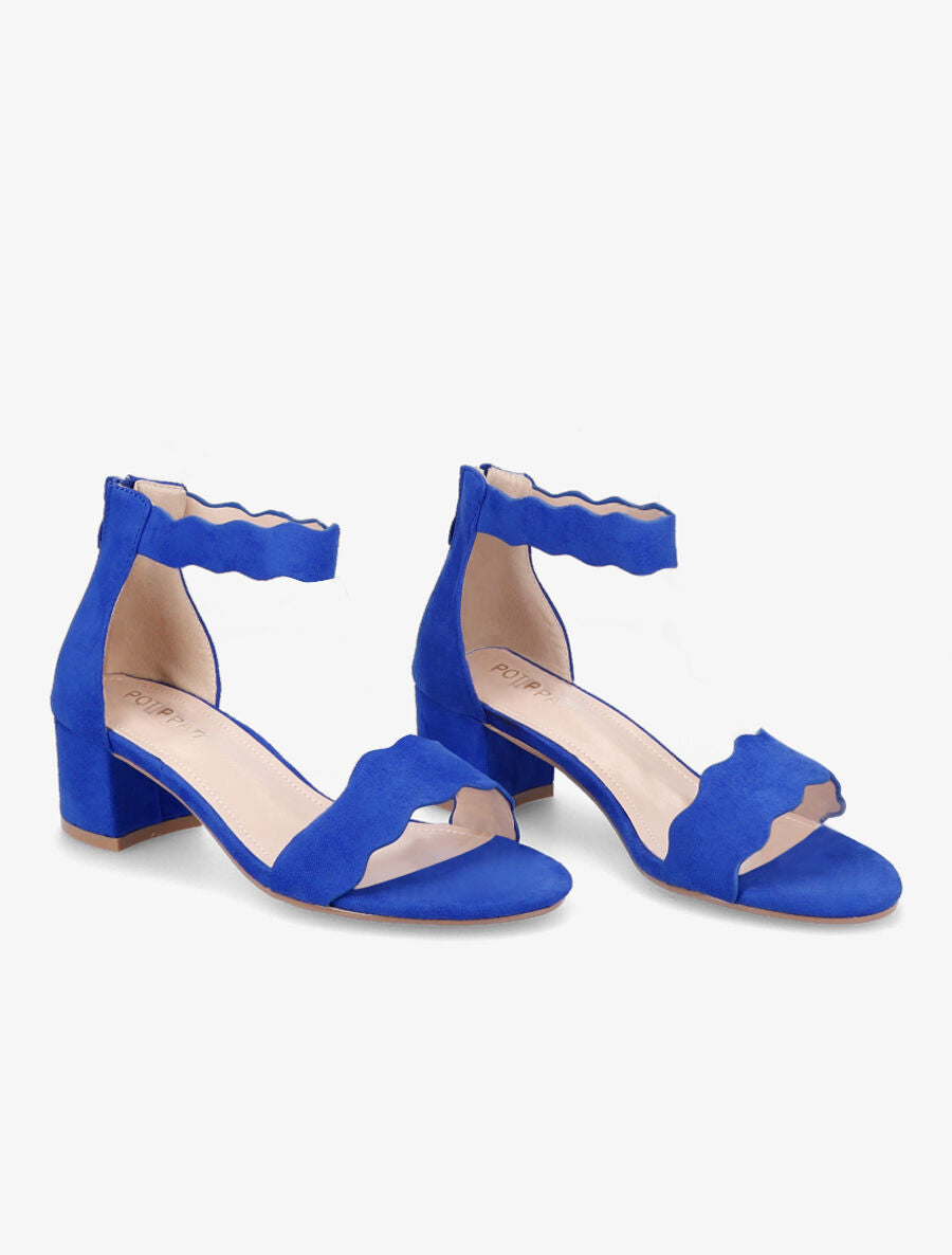 Sandales en suédine à bride et ganse ondulées - Bleu électrique - 5