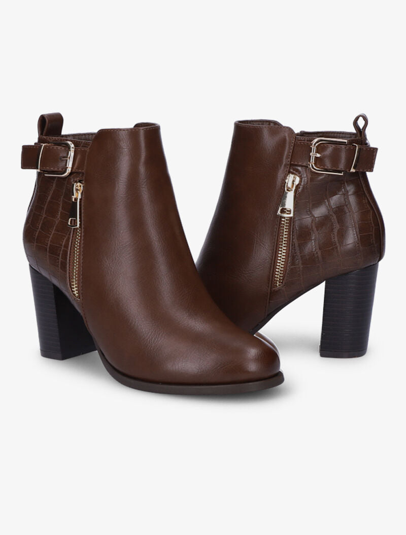 Bottines à talon et bride - Marron - 5