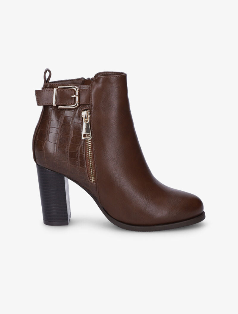 Bottines à talon et bride - Marron - 2