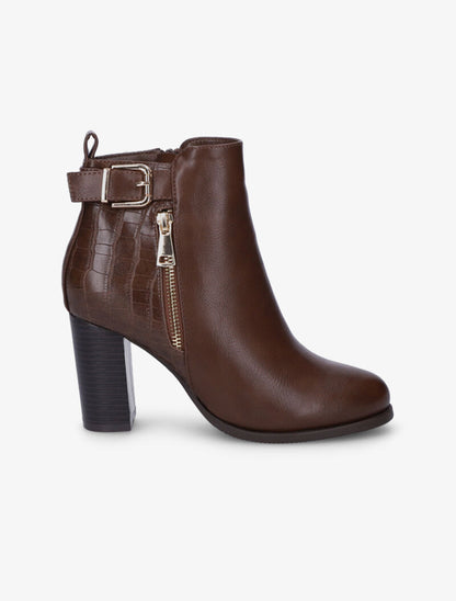 Bottines à talon et bride - Marron - 2