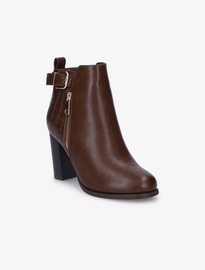 Bottines à talon et bride - Marron - 3
