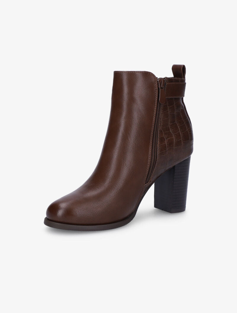 Bottines à talon et bride - Marron - 4