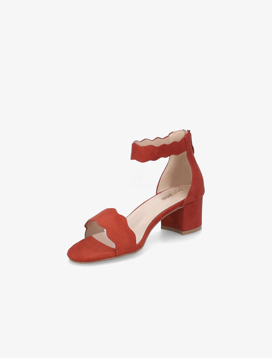 Sandales en suédine à bride et ganse ondulées - Rouge - 3