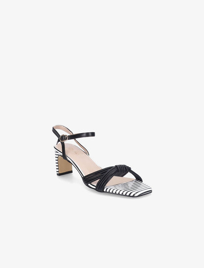 Sandales à talons rayés et ganses style noeud - Noir - 2